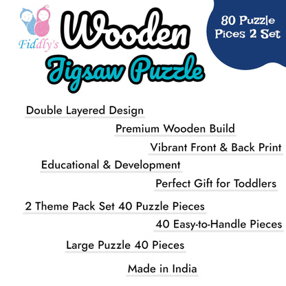 Fiddlys 40 Pcs Paperless Wooden Jigsaw Puzzle for Boys & Girls Learning Educational Toy for 4 Years and Above