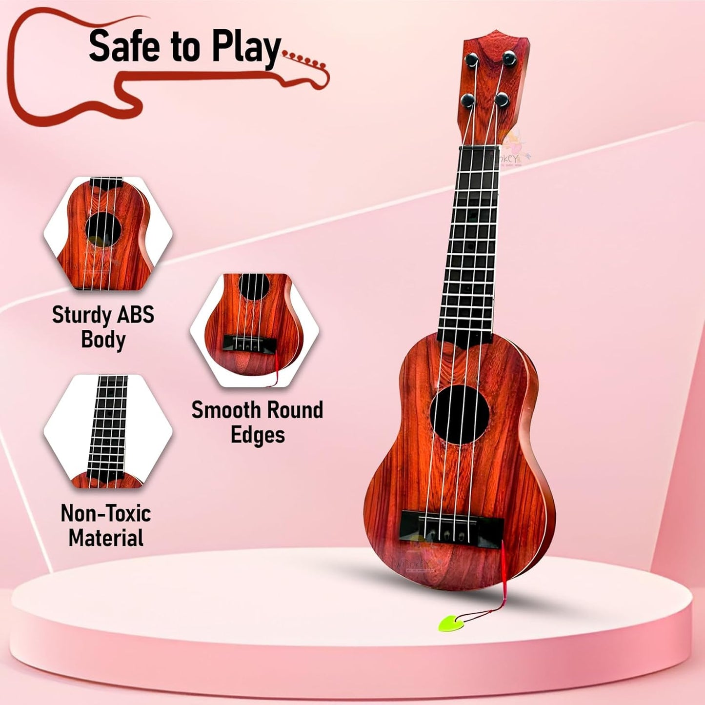 The Flyers Bay 4 Strings Acoustic Guitar Toy for Kids, Educational Musical Instrument for Beginners, Learning Music Toy with Sound, 6+ Years, Brown, 22 Inches