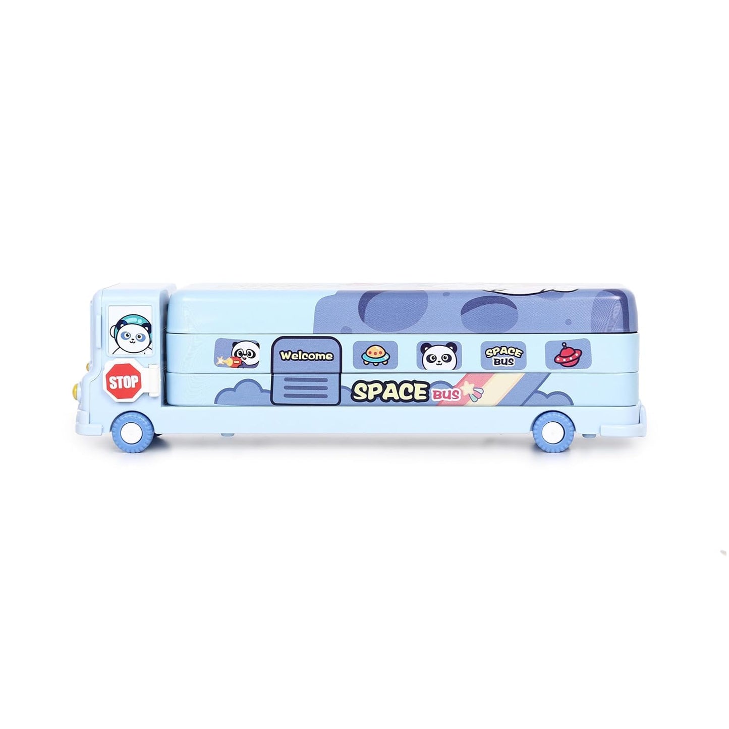 Fiddlys Stylish School Bus Geometry Box with Wheel for Kids 3+ Years (Blue)