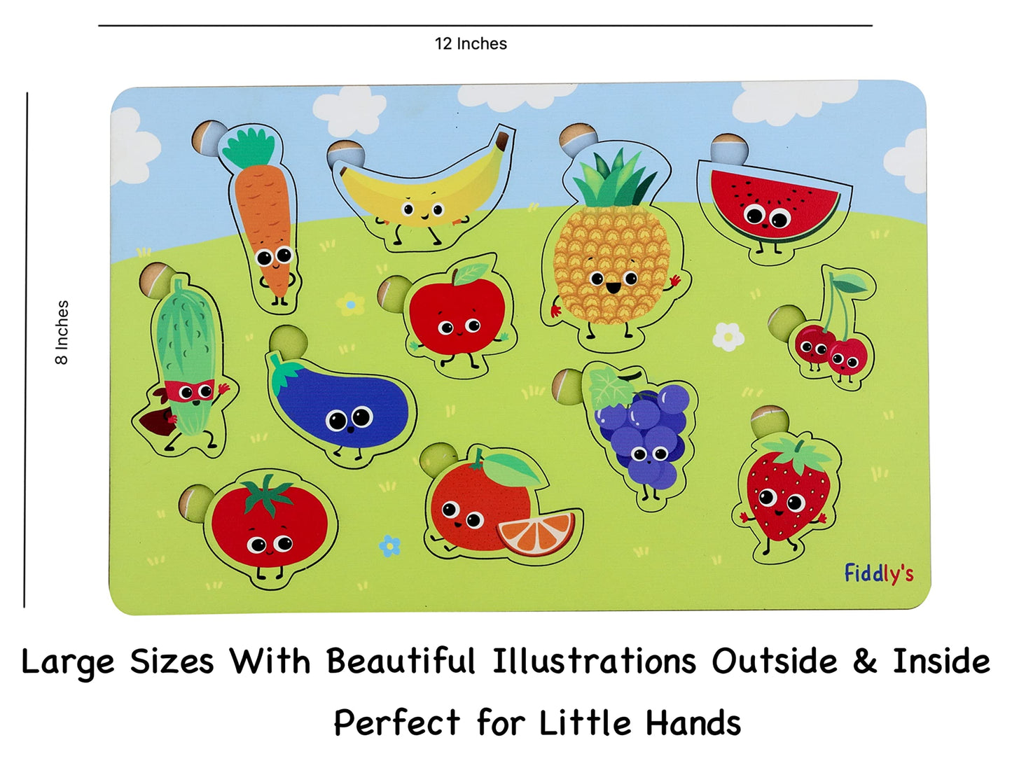 Fiddly's Wooden Puzzle Learning Educational Jigsaw Puzzle 12 Inch x 8 Inch Large Puzzle Toy for Preschool Toddler Kids & Children Age 4+