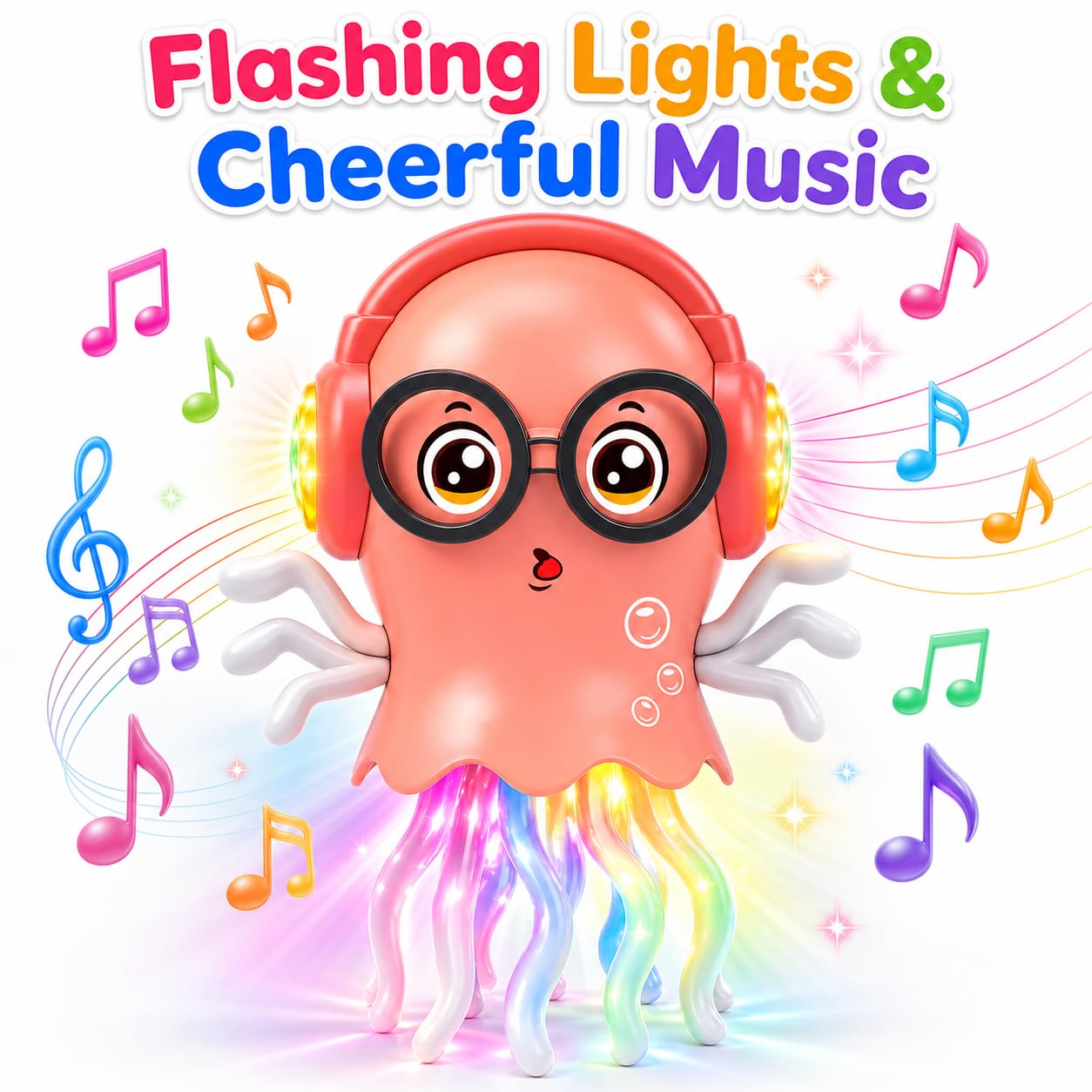 Fiddlys Electric Crawling Jellyfish Toy for Kids 3+, Musical Dancing Jellyfish with Colorful 3D Lights, Bump & Go 360° Movement, Battery Operated Toy, Birthday Gift for Boys & Girls