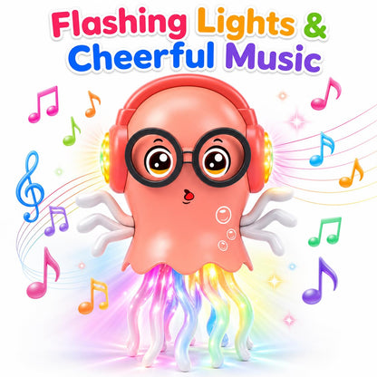 Fiddlys Electric Crawling Jellyfish Toy for Kids 3+, Musical Dancing Jellyfish with Colorful 3D Lights, Bump & Go 360° Movement, Battery Operated Toy, Birthday Gift for Boys & Girls
