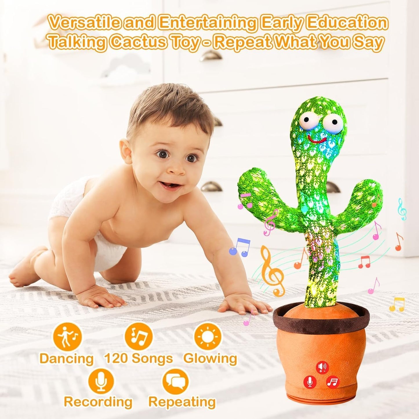 The Flyers Bay Rechargeable Talking Dancing Cactus Toy for Kids | Sing, Wriggle, Record & Repeat Voice | Musical & Educational Toy for Babies & Children | Fun Home Décor Toy