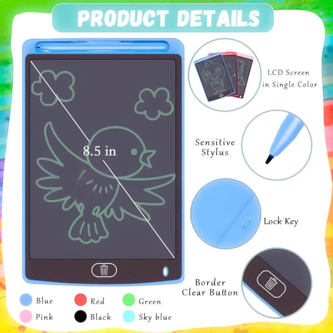 The Flyers Bay LCD Writing Tablet for Kids – 8.5 Inch Digital Slate Pad for Drawing & Writing for Kids Age 3+ Year Smart Writing Tab for Boys & Girls