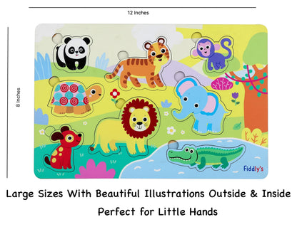 Fiddly's Wooden Puzzle Learning Educational Jigsaw Puzzle 12 Inch x 8 Inch Large Puzzle Toy for Preschool Toddler Kids & Children Age 4+