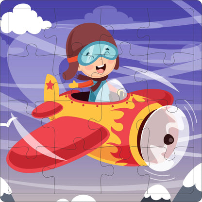 Fiddly's 16-Piece Wooden Jigsaw Puzzles for Kids Ages 3+, Double Layered Wooden Puzzles with Bright Front & Back Print