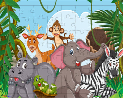 Fiddlys 54 Pcs Wood Jigsaw Puzzles for Kids & Children Age 6+ Double Layered Wooden Puzzles with Bright Front & Back Print Puzzle for Kids-Educational Toy (Cute Animals)
