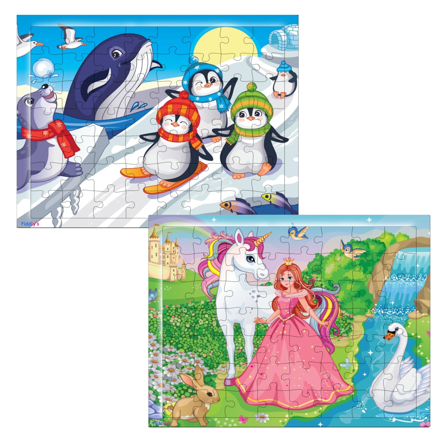 Fiddlys 54 Pcs Wood Jigsaw Puzzles for Kids & Children Age 6+ Double Layered Wooden Puzzles with Bright Front & Back Print Puzzle for Kids-Educational Toy (Princess+Ice)