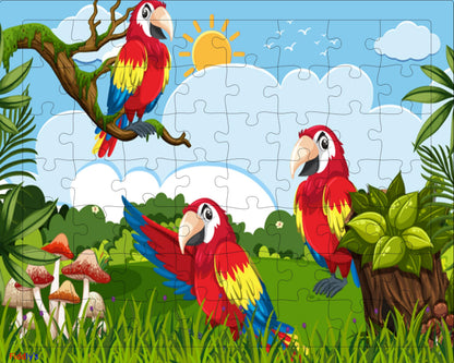 Fiddlys 54 Pcs Wood Jigsaw Puzzles for Kids & Children Age 6+ Double Layered Wooden Puzzles with Bright Front & Back Print Puzzle for Kids-Educational Toy (Parrot)