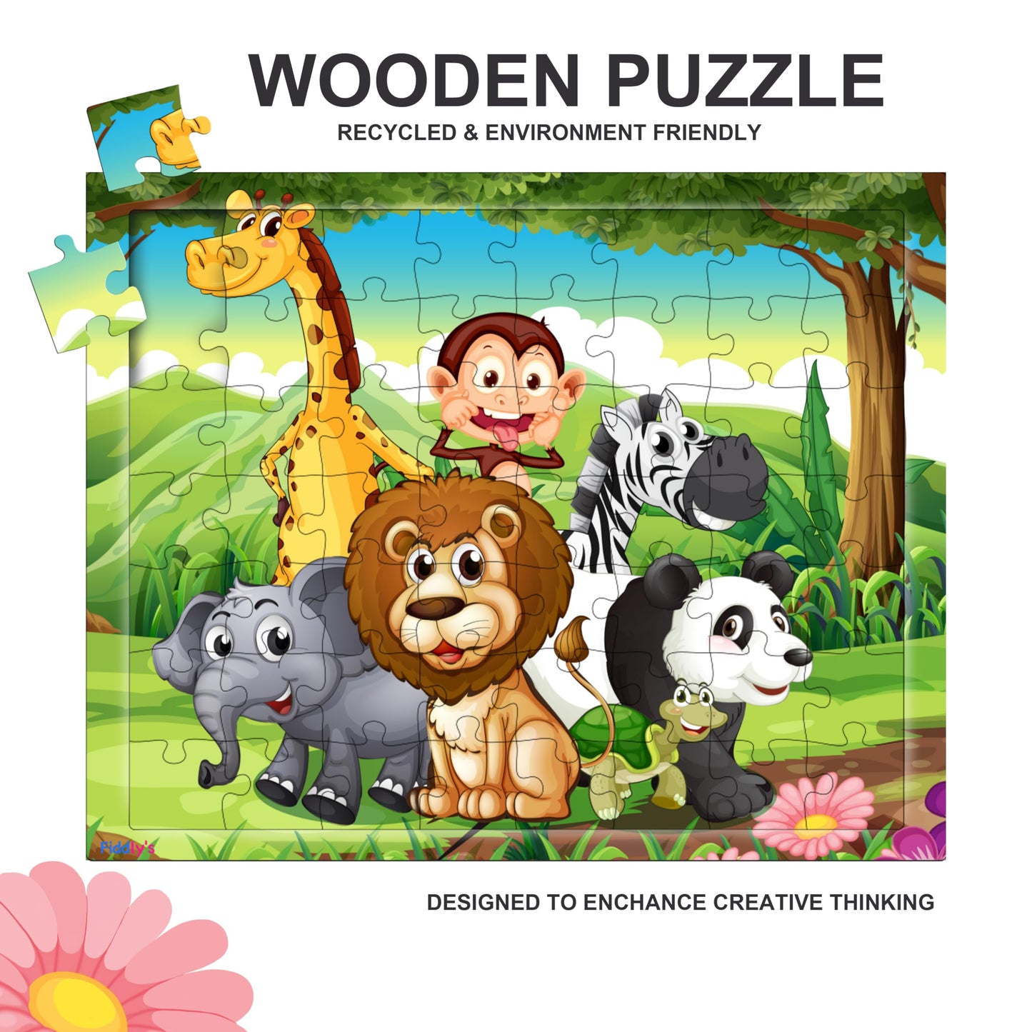 Fiddlys 54 Pcs Wood Jigsaw Puzzles for Kids & Children Age 6+ Double Layered Wooden Puzzles with Bright Front & Back Print Puzzle for Kids-Educational Toy (Animal)
