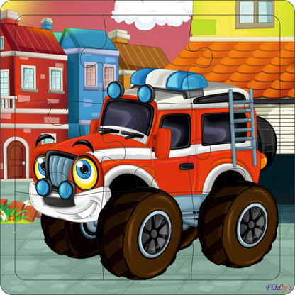 Fiddlys Wooden Jigsaw Puzzles for Kids & Children – 9 Pieces Each, Pack of 4|Double Layered Front & Back Print| Educational Toy for Boys & Girls Age 2 3 4 5 6 Year Old (Vehicles (Pack of 4))