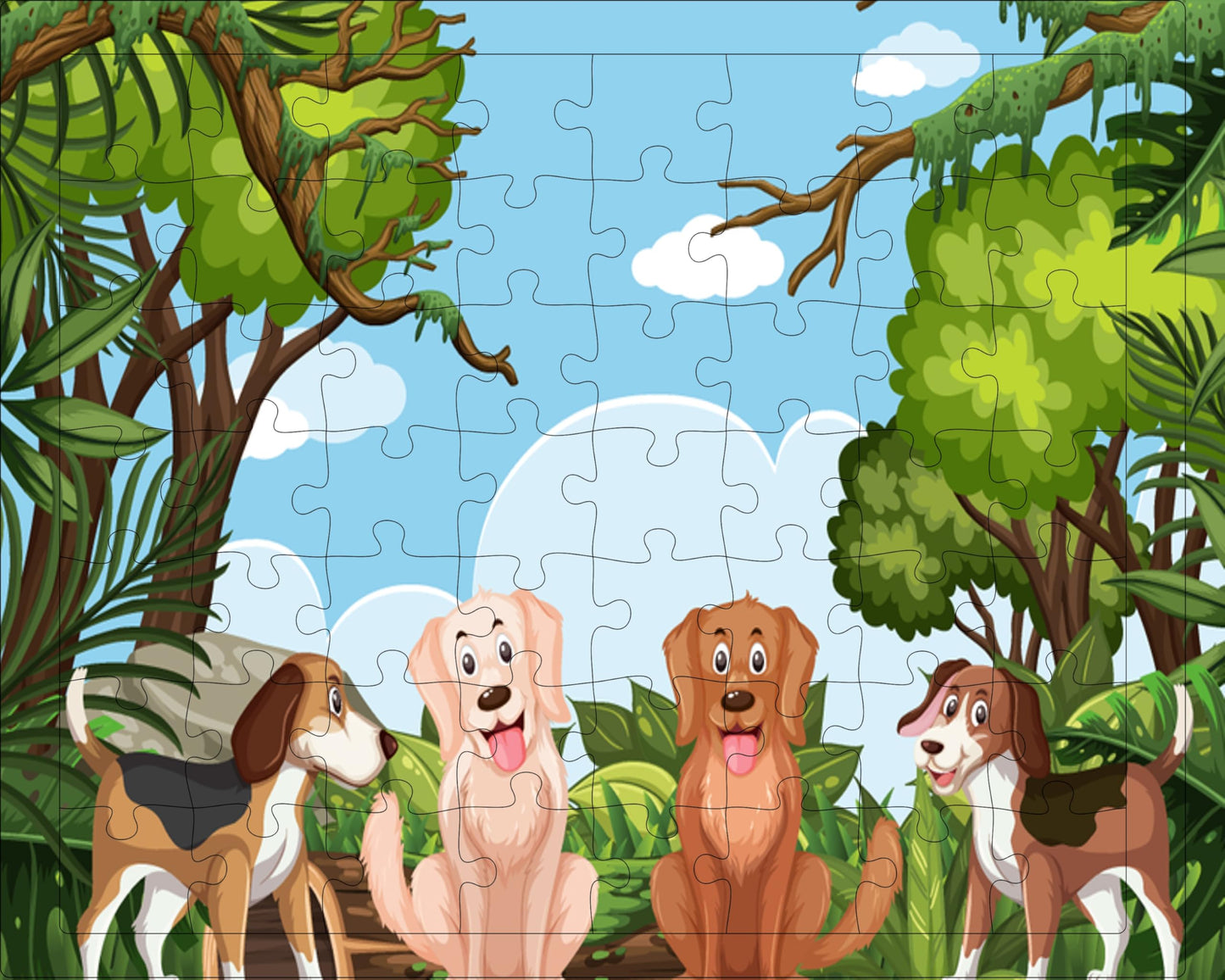 Fiddlys 54 Pcs Wood Jigsaw Puzzles for Kids & Children Age 6+ Double Layered Wooden Puzzles with Bright Front & Back Print Puzzle for Kids-Educational Toy (Dogs + Bunny)