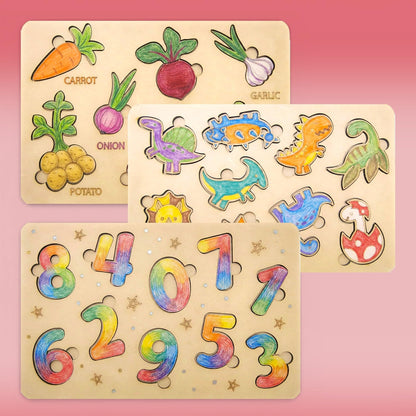 Fiddlys DIY Color Fill Wooden Jigsaw Puzzle Set for Kids (Age 4+) | 3-in-1 Paint-Your-Own Puzzle Collection | Educational Toy (Learning Puzzle)