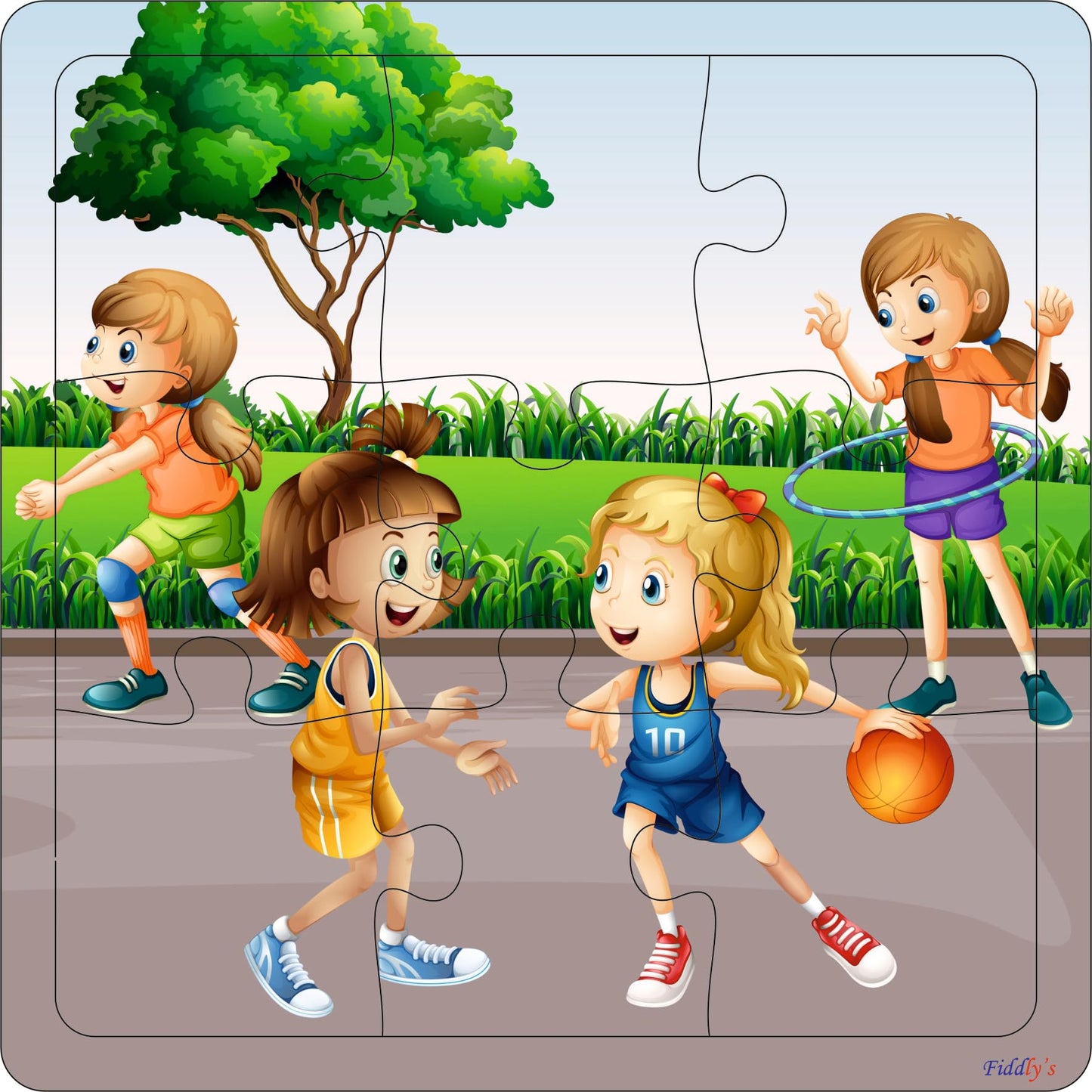 Fiddlys Wooden Jigsaw Puzzles for Kids & Children – 9 Pieces Each, Pack of 4|Double Layered Front & Back Print| Educational Toy for Boys & Girls Age 2 3 4 5 6 Year Old (Sports - Pack of 4)