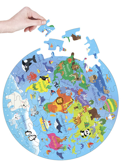 Fiddlys Creative Wooden Jigsaw Puzzle for Kids | 66 Pieces Educational Single Layer Puzzle | Fun & Learning Toy for Children Ages 3+ (World Map)