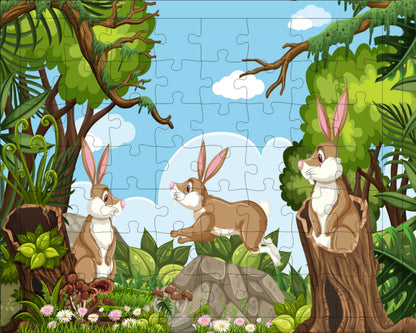 Fiddlys 54 Pcs Wood Jigsaw Puzzles for Kids & Children Age 6+ Double Layered Wooden Puzzles with Bright Front & Back Print Puzzle for Kids-Educational Toy (Duck + Bunny)