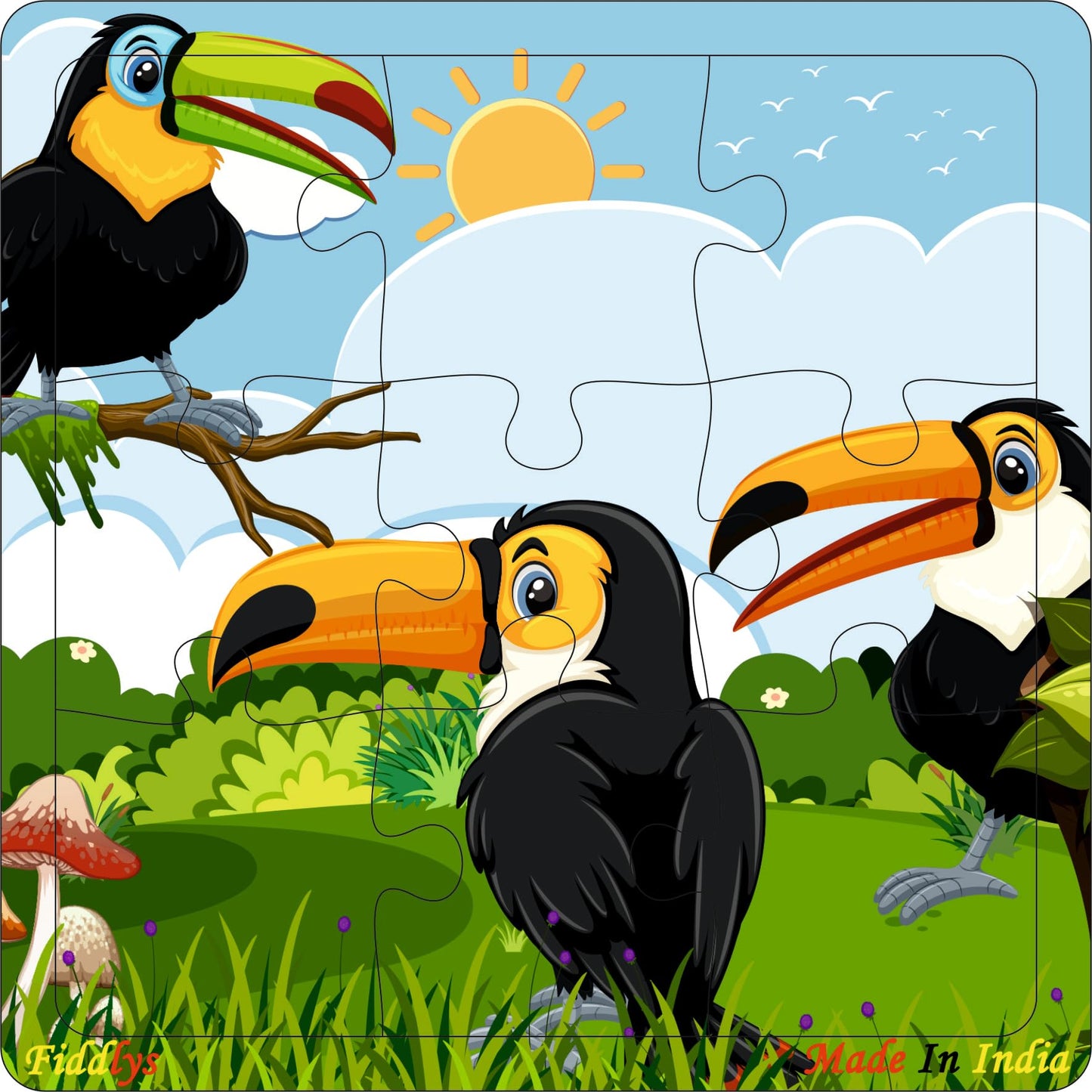 Fiddlys Wooden Jigsaw Puzzles for Kids & Children – 9 Pieces Each, Pack of 6|Double Layered Front & Back Print| Educational Toy for Boys & Girls Age 2 3 4 5 6 Year Old (Birds, Bear & Bee's)