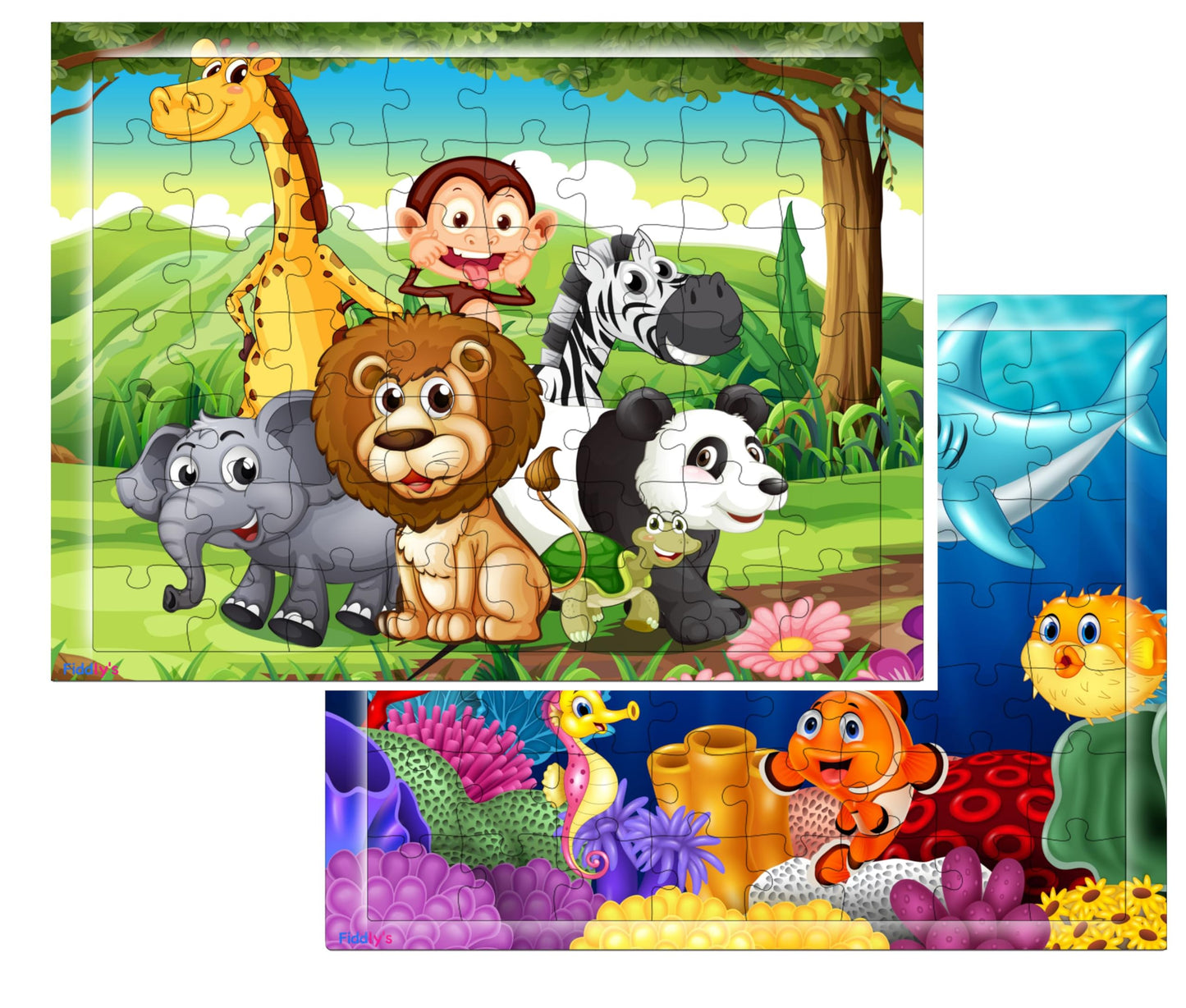 Fiddlys 54 Pcs Wood Jigsaw Puzzles for Kids & Children Age 6+ Double Layered Wooden Puzzles with Bright Front & Back Print Puzzle for Kids-Educational Toy (Animal+Sea)