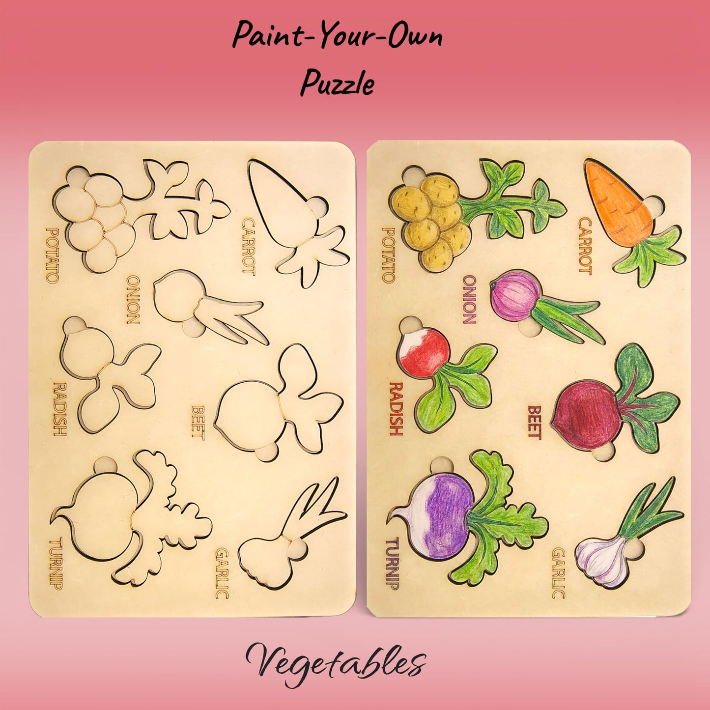Fiddlys DIY Color Fill Wooden Jigsaw Puzzle Set for Kids (Age 4+) | 3-in-1 Paint-Your-Own Puzzle Collection | Educational Toy (Learning Puzzle)