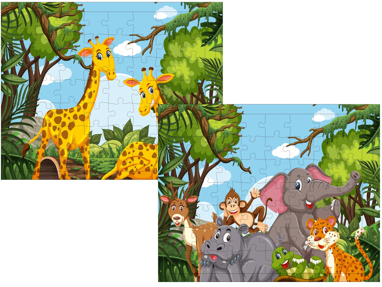 Fiddlys 54 Pcs Wood Jigsaw Puzzles for Kids & Children Age 6+ Double Layered Wooden Puzzles with Bright Front & Back Print Puzzle for Kids-Educational Toy (Jungle + Giraffe)