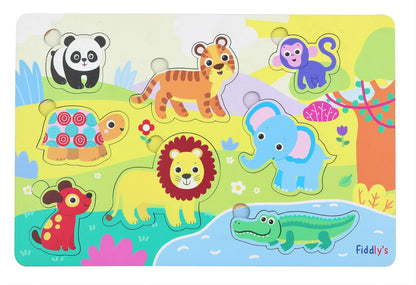 Fiddly's Wooden Learning Educational Puzzle for Kids & Children Age 4+ Double Layered Wooden Puzzles with Bright Front & Back Print(Animal)