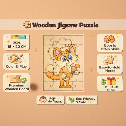 Fiddlys DIY Color Fill Wooden Jigsaw Puzzle Set for Kids (Age 4+) | 3-in-1 Paint-Your-Own Puzzle Collection | 24 Pieces Each Puzzle | Educational Toy (Cute & Fun Animals)