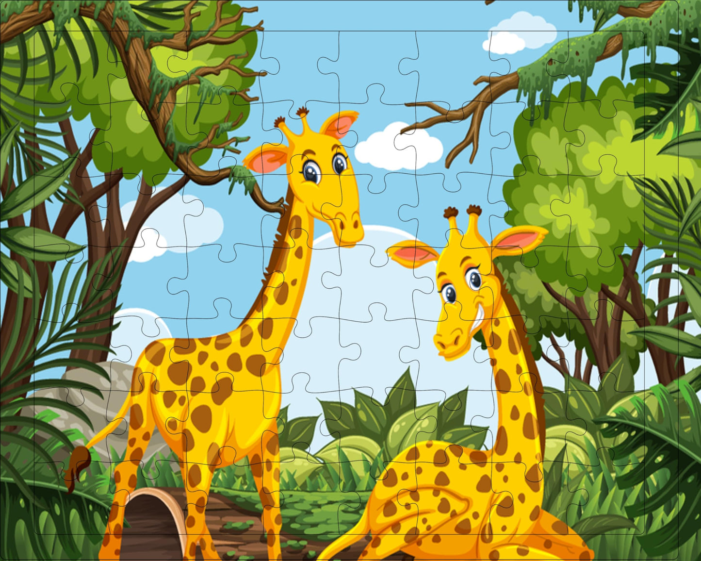 Fiddlys 54 Pcs Wood Jigsaw Puzzles for Kids & Children Age 6+ Double Layered Wooden Puzzles with Bright Front & Back Print Puzzle for Kids-Educational Toy (Tiger + Giraffe)
