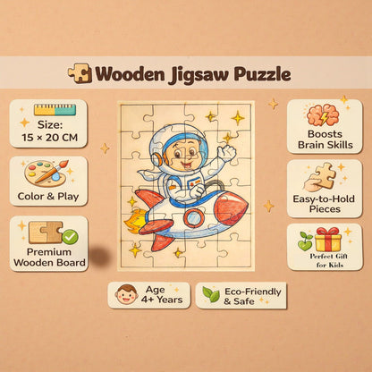 Fiddlys DIY Color Fill Wooden Jigsaw Puzzle Set for Kids (Age 4+) | 3-in-1 Paint-Your-Own Puzzle Collection | 24 Pieces Each Puzzle | Educational Toy (Space & Safari)