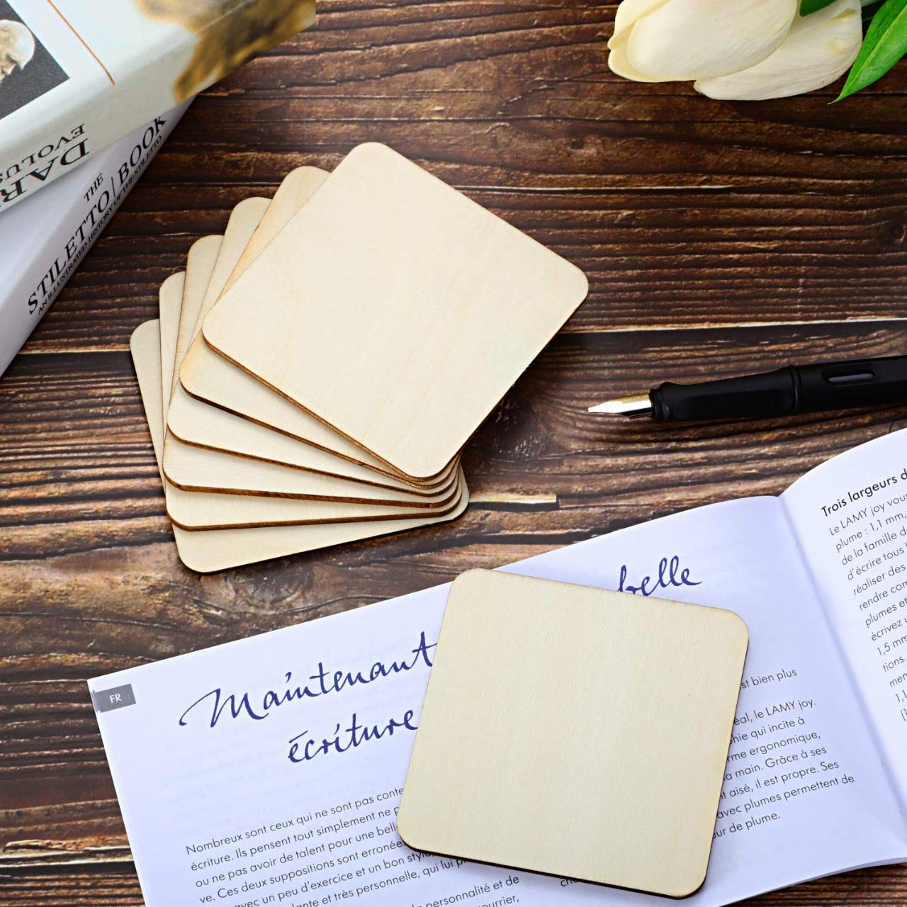 Fiddlys Wooden Coaster Set of 6 | Beautiful Decorative Coaster for Tea & Coffee Cups, Mugs & Glasses | Elegant Table Décor & Gift Set | Eco-Friendly Wooden Coasters