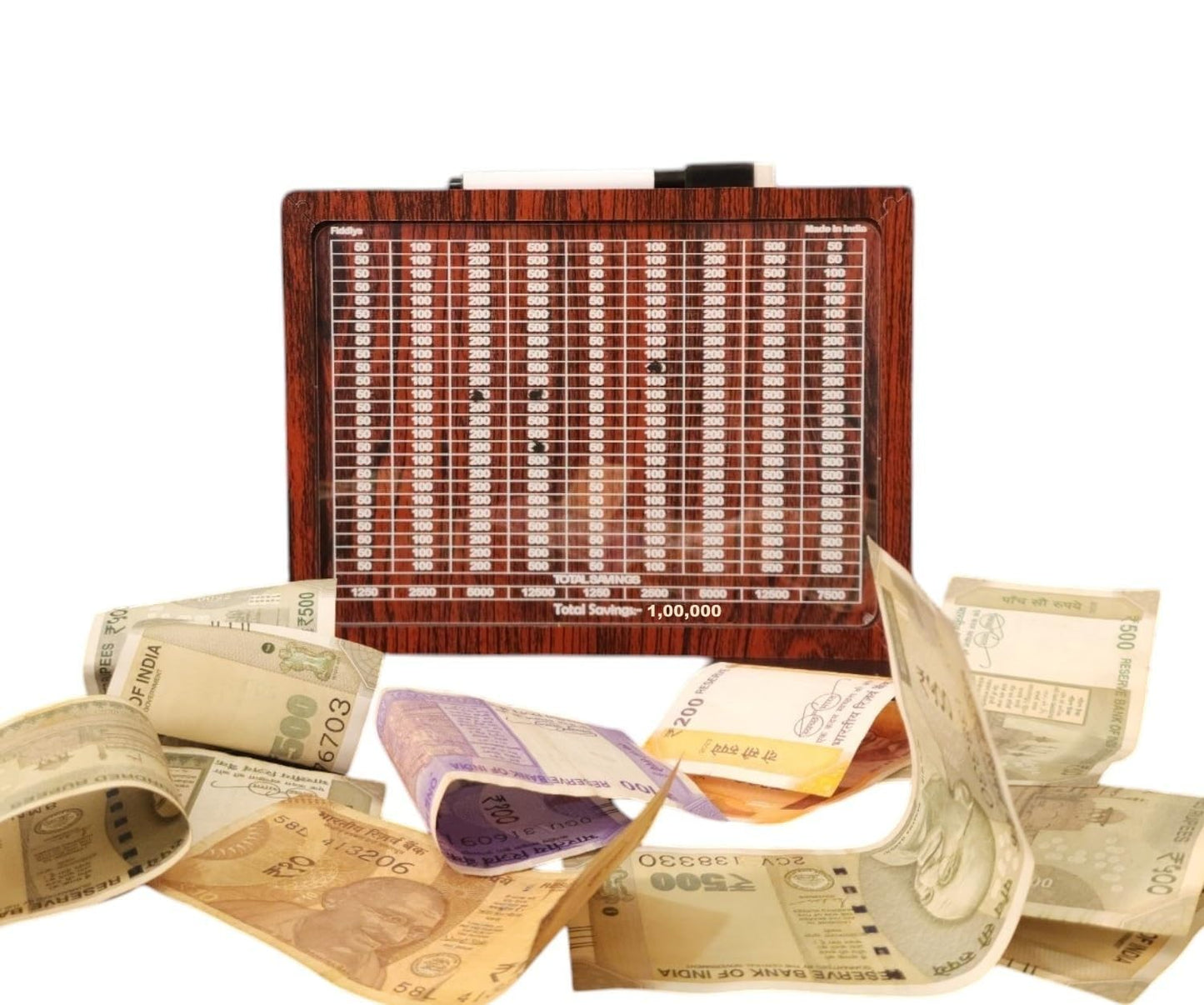 Fiddlys Wooden Money Piggy Bank for 2 3 4 5 6 Years Kids, Savings Challenge Box, Cashbox,Educational Gift for Kids