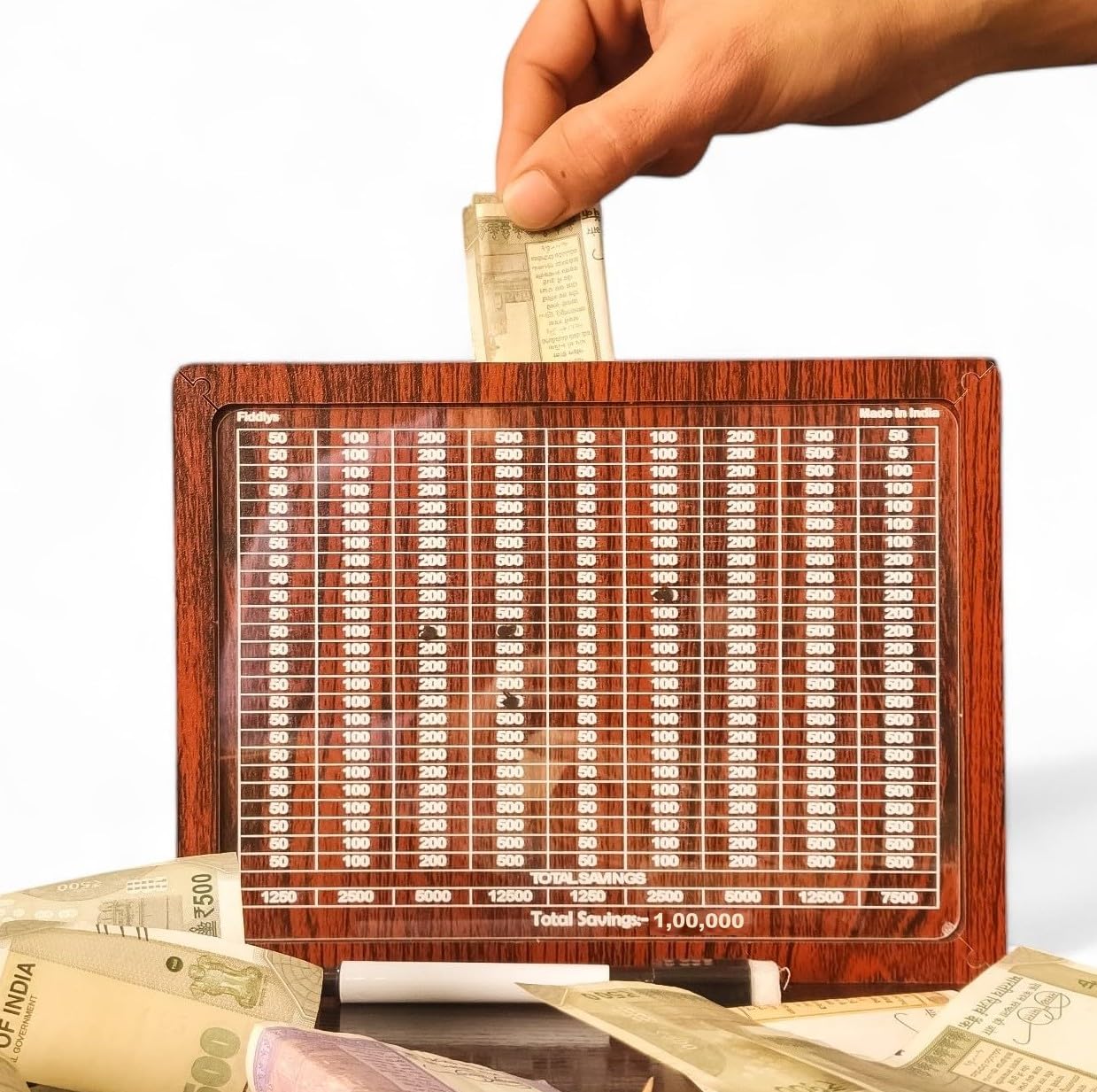 Fiddlys Wooden Money Piggy Bank for 2 3 4 5 6 Years Kids, Savings Challenge Box, Cashbox,Educational Gift for Kids