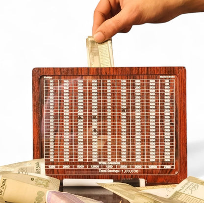 Fiddlys Wooden Money Piggy Bank for 2 3 4 5 6 Years Kids, Savings Challenge Box, Cashbox,Educational Gift for Kids