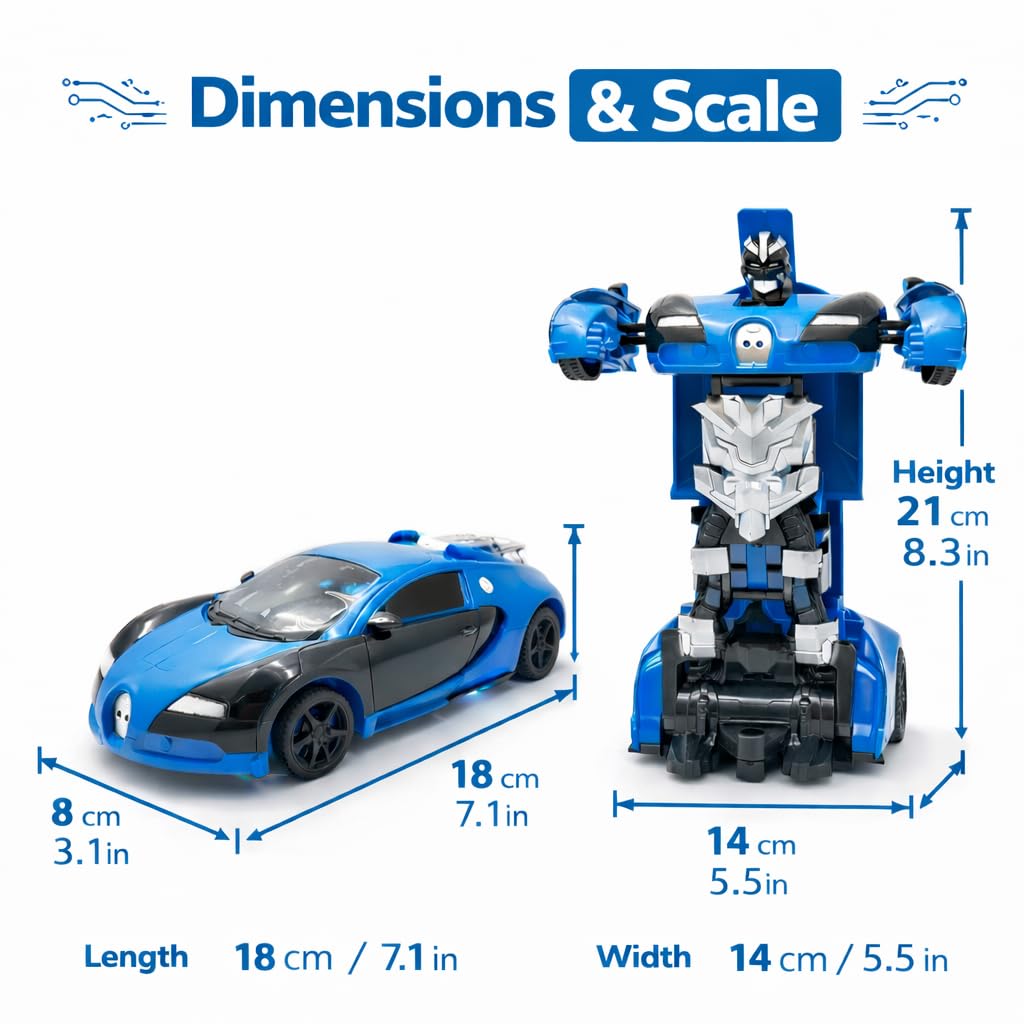 The Flyers Bay Remote Control Transforming Car Toy for Kids, Rechargeable RC Robot Car with Auto Transform, Lights & Sound, 2.4GHz RC, USB Charging, Stunt Toy for Boys Girls 4+ Years