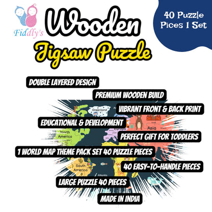 Fiddlys 40 Pcs Paperless Wooden Jigsaw Puzzle for Boys & Girls Learning Educational Toy for 4 Years and Above