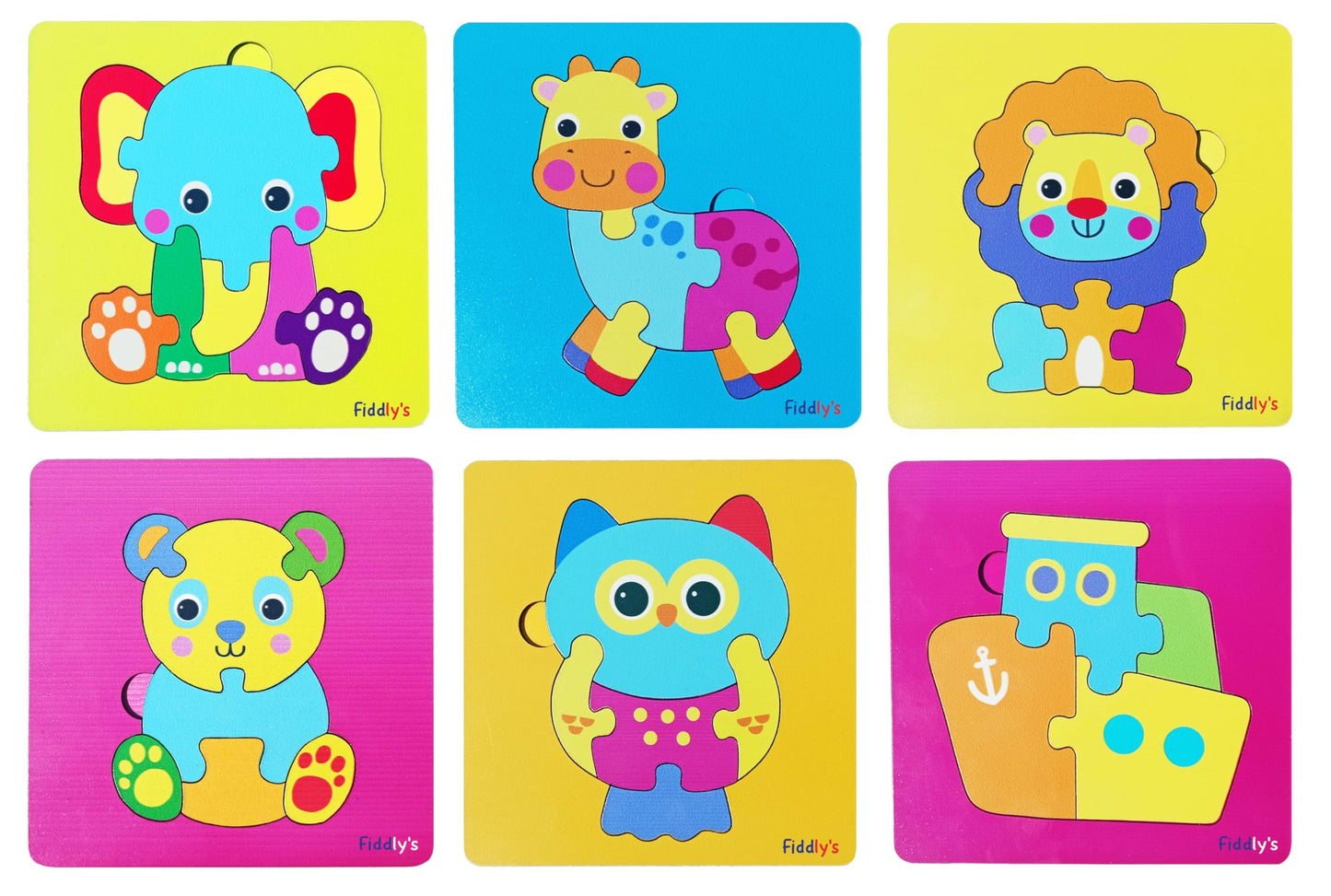 Fiddlys Cute Wooden Toddler Jigsaw Puzzles for Infants & Kids, Eco Friendly Child Kid Montessori Stem Travel Toy