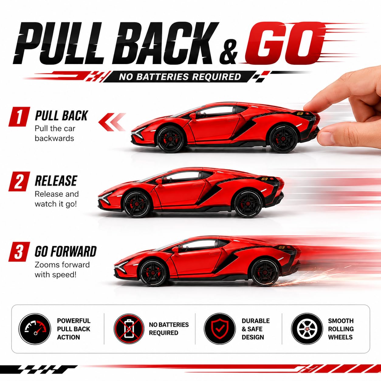 The Flyers Bay 1:32 Scale DieCast Metal Pull-Back Action Openable Doors Light and Music Lamborghini Premium Car Toy for Kids Realistic Miniature Model Gift 2+yrs Girls Boys