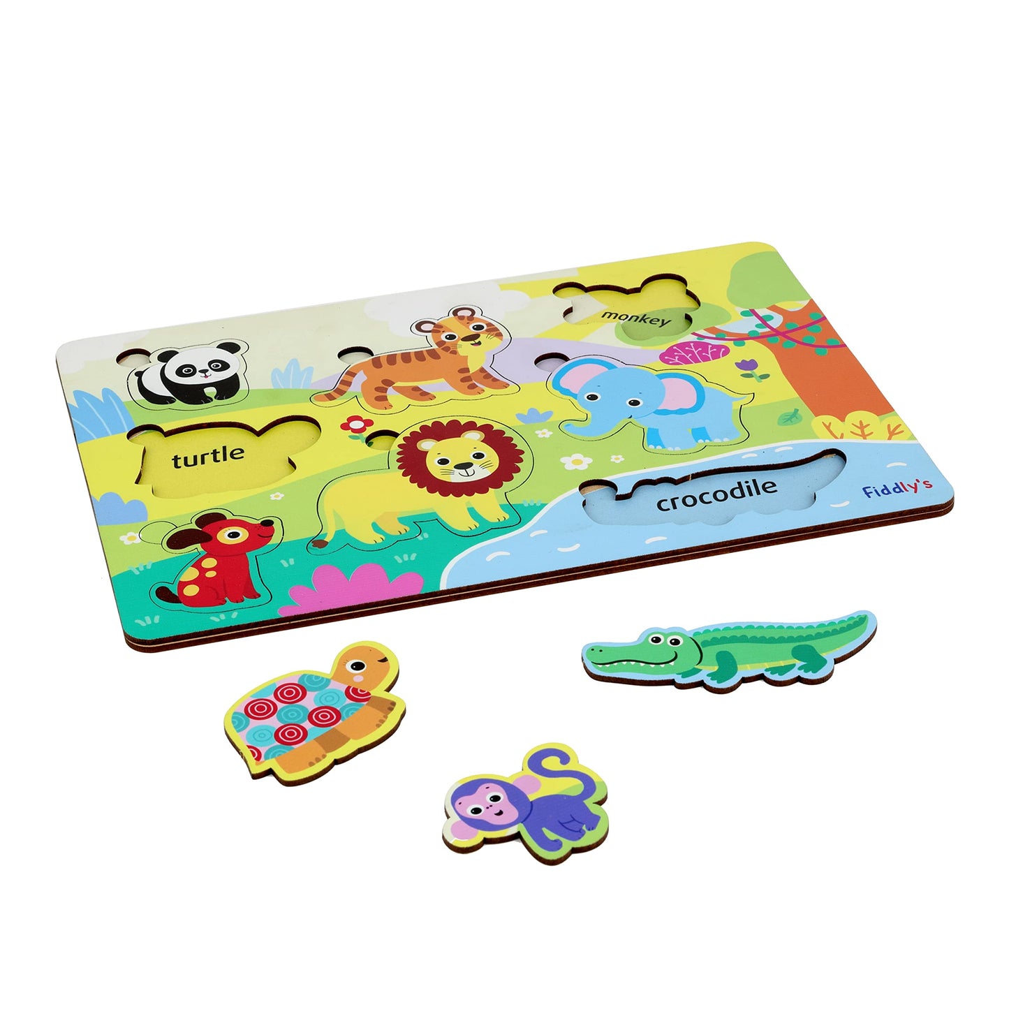 Fiddly's Wooden Puzzle Learning Educational Jigsaw Puzzle 12 Inch x 8 Inch Large Puzzle Toy for Preschool Toddler Kids & Children Age 4+