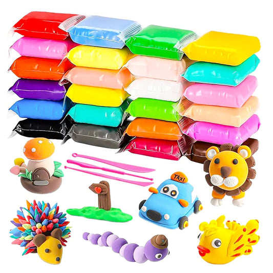 The Flyers Bay 24 Pcs Air Dry Clay for Kids with 6 Sculpting Tools | 12 Colors x 2 Soft Non-Toxic Modeling Clay Set | DIY Creative Art & Craft Play Dough for Boys & Girls | Birthday Return Gift | Ages 4+