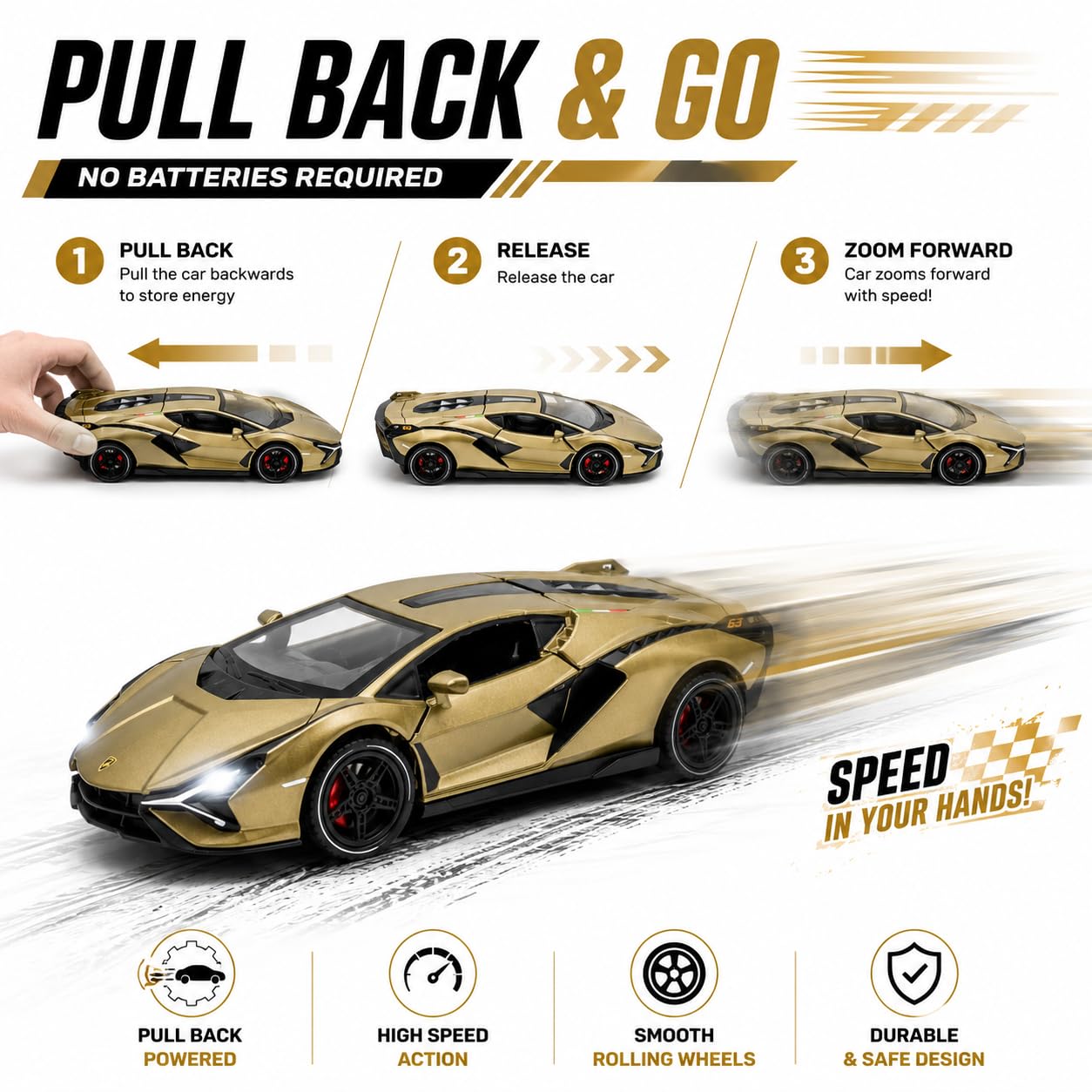 The Flyers Bay 1:32 Scale DieCast Metal Pull-Back Action Openable Doors Light and Music Lamborghini Premium Car Toy for Kids Realistic Miniature Model Gift 2+yrs Girls Boys
