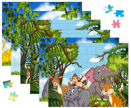 Fiddlys 54 Pcs Wood Jigsaw Puzzles for Kids & Children Age 6+ Double Layered Wooden Puzzles with Bright Front & Back Print Puzzle for Kids-Educational Toy (Jungle World Pack of 6)