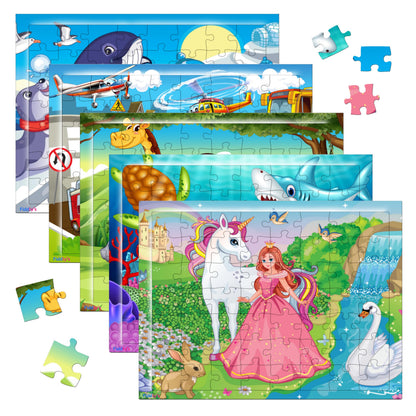 Fiddlys 54 Pcs Wood Jigsaw Puzzles for Kids & Children Age 6+ Double Layered Wooden Puzzles with Bright Front & Back Print Puzzle for Kids-Educational Toy (Pack of 5)