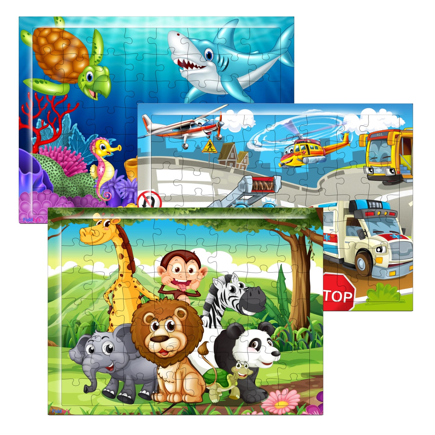 Fiddlys 54 Pcs Wood Jigsaw Puzzles for Kids & Children Age 6+ Double Layered Wooden Puzzles with Bright Front & Back Print Puzzle for Kids-Educational Toy (Pack of 3)