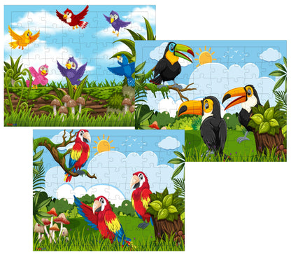Fiddlys 54 Pcs Wood Jigsaw Puzzles for Kids & Children Age 6+ Double Layered Wooden Puzzles with Bright Front & Back Print (Birds Pack of 3)