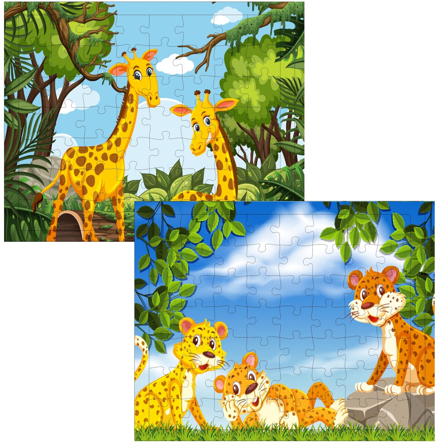 Fiddlys 54 Pcs Wood Jigsaw Puzzles for Kids & Children Age 6+ Double Layered Wooden Puzzles with Bright Front & Back Print Puzzle for Kids-Educational Toy (Tiger + Giraffe)