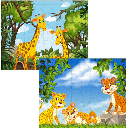 Fiddlys 54 Pcs Wood Jigsaw Puzzles for Kids & Children Age 6+ Double Layered Wooden Puzzles with Bright Front & Back Print Puzzle for Kids-Educational Toy (Tiger + Giraffe)