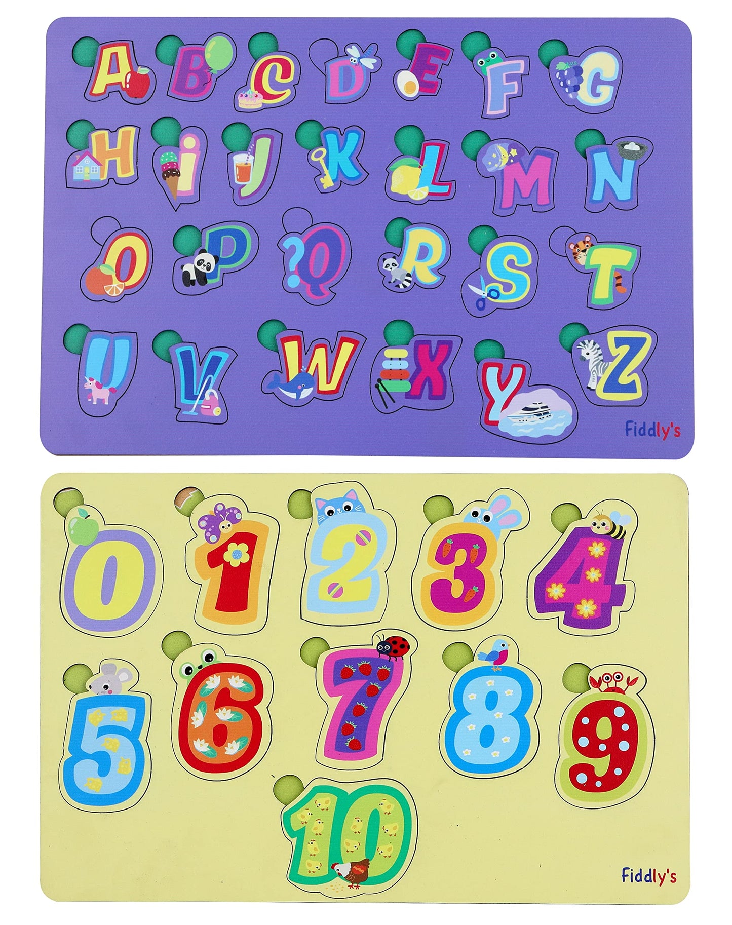 Fiddlys Wooden Learning Educational Puzzle for Kids & Children Age 4+ Double Layered Wooden Puzzles with Bright Front & Back Print (Alphabets & Numbers)