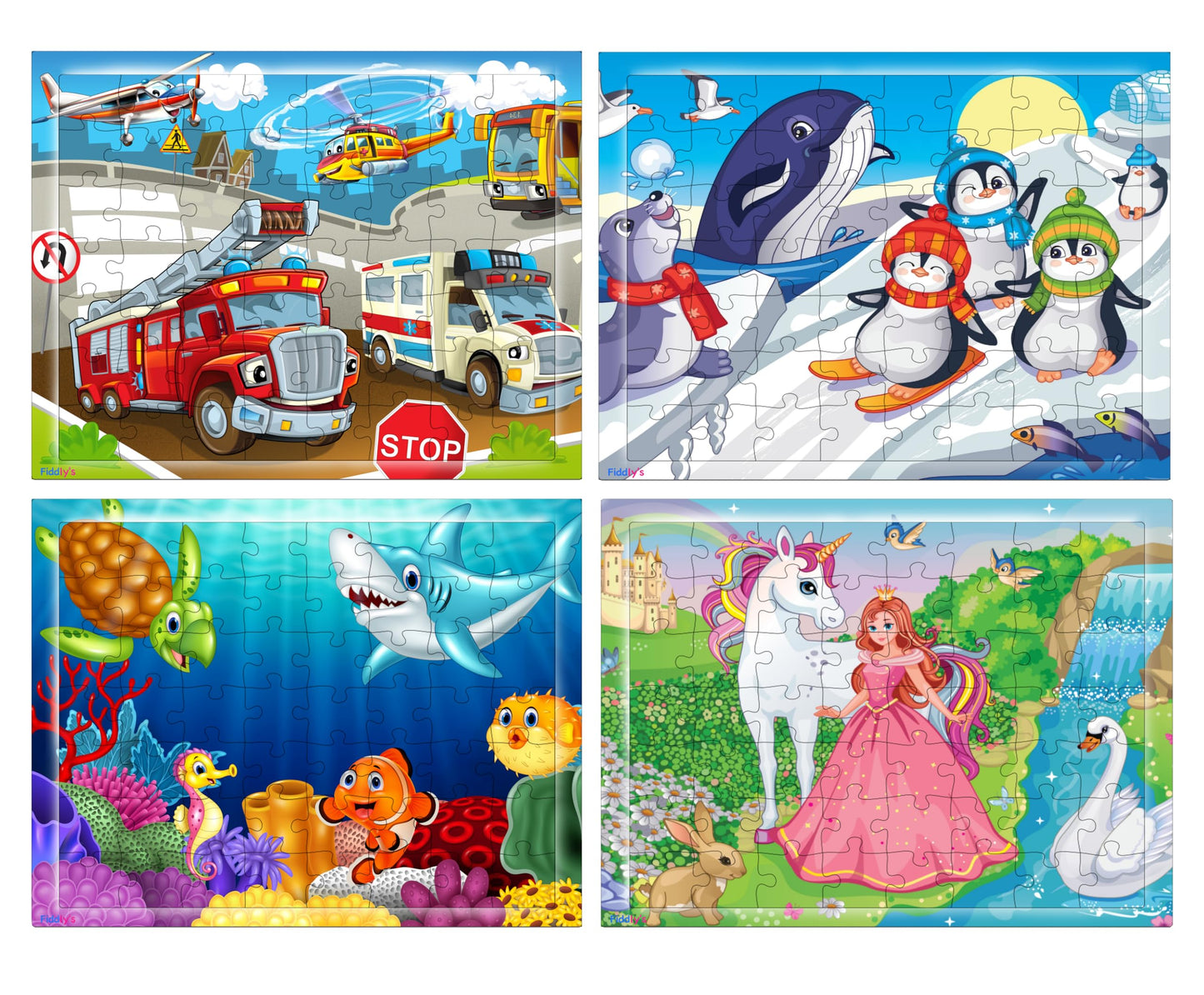 Fiddlys 54 Pcs Wood Jigsaw Puzzles for Kids & Children Age 6+ Double Layered Wooden Puzzles with Bright Front & Back Print Puzzle for Kids-Educational Toy (Pack of 4)