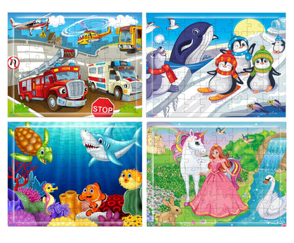 Fiddlys 54 Pcs Wood Jigsaw Puzzles for Kids & Children Age 6+ Double Layered Wooden Puzzles with Bright Front & Back Print Puzzle for Kids-Educational Toy (Pack of 4)