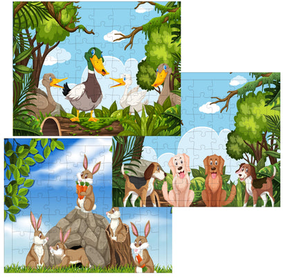 Fiddlys 54 Pcs Wood Jigsaw Puzzles for Kids & Children Age 6+ Double Layered Wooden Puzzles with Bright Front & Back Print Puzzle for Kids-Educational Toy (Pet Animals Pack of 3)