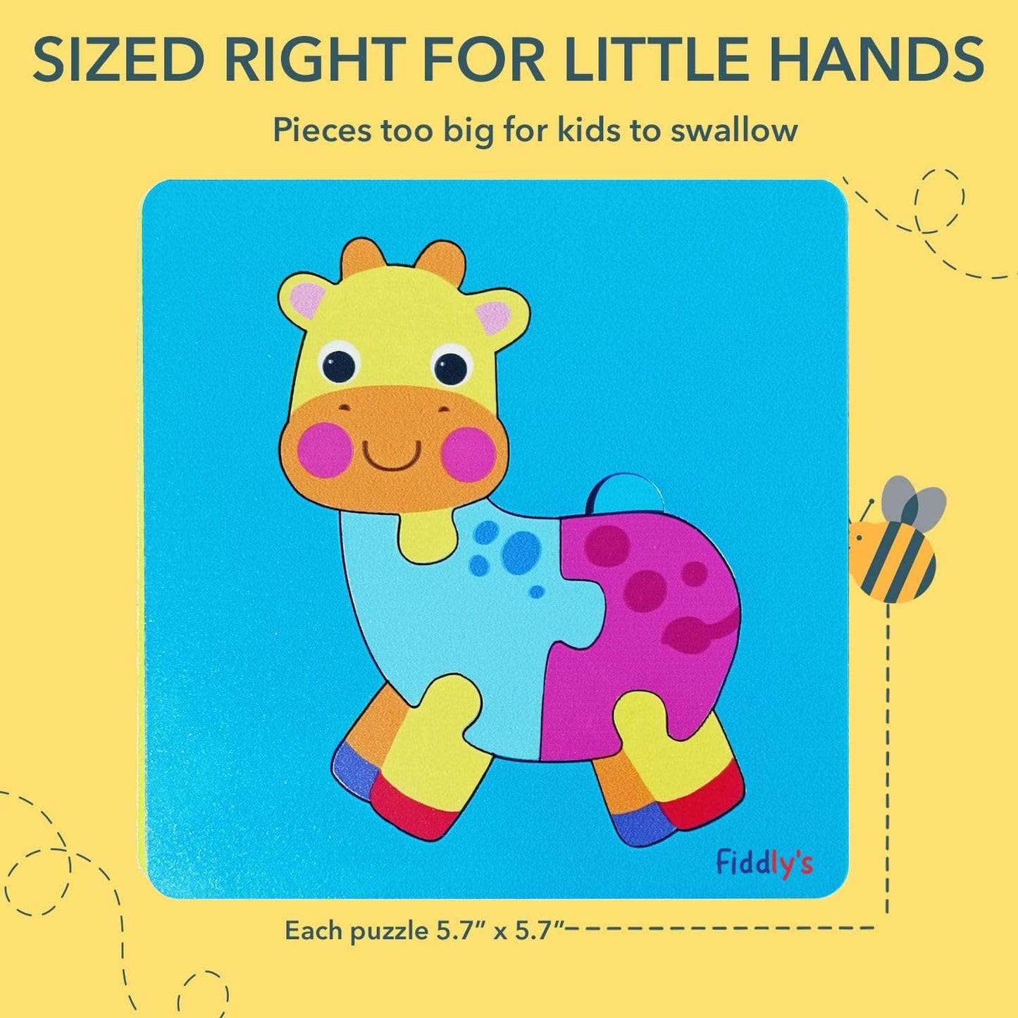 Fiddlys Cute Wooden Toddler Jigsaw Puzzles for Infants & Kids, Eco Friendly Child Kid Montessori Stem Travel Toy